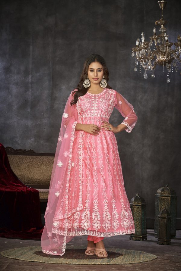 Embroidered Peach Anarkali Suit