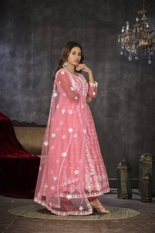 Embroidered Peach Anarkali Suit