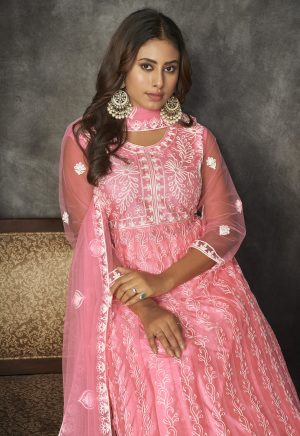 Embroidered Peach Anarkali Suit