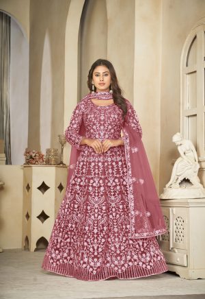 Net Pink Anarkali Suit