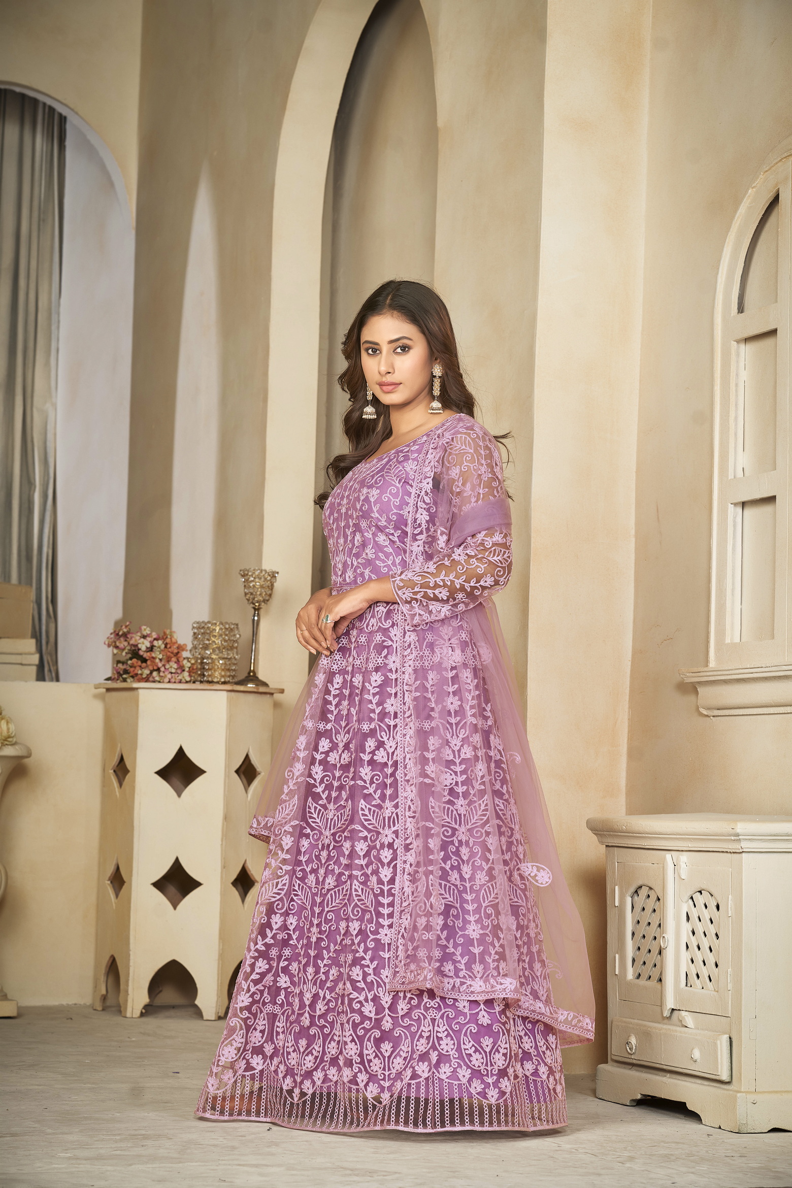 Net Purple Anarkali Suit