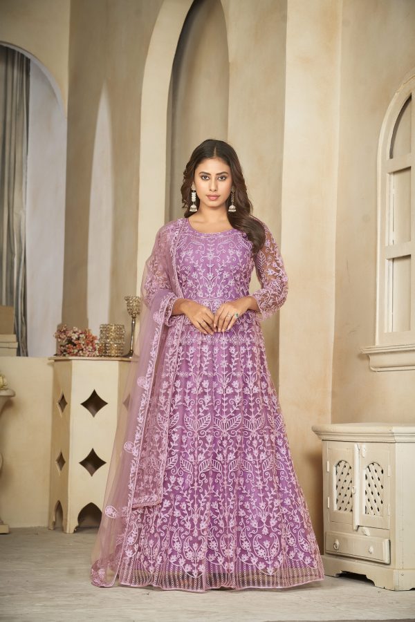 Net Purple Anarkali Suit