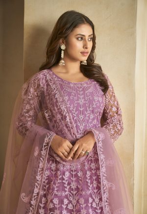 Net Purple Anarkali Suit