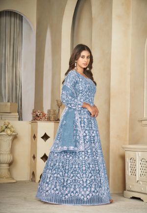 Net Sky Anarkali Suit