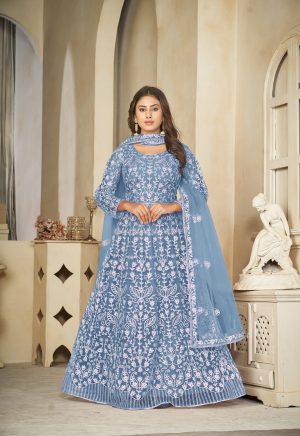 Net Sky Anarkali Suit