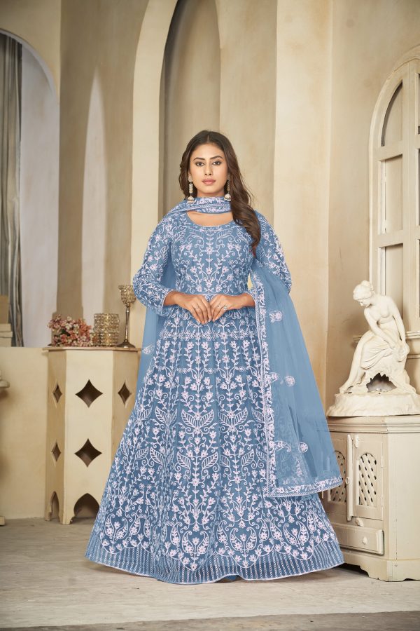 Net Sky Anarkali Suit