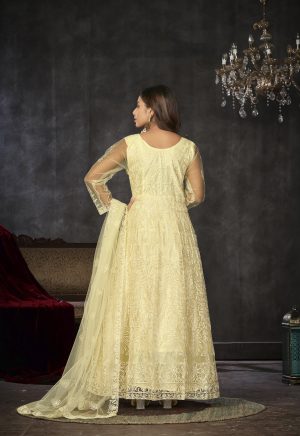 Yellow Net Embroidered Anarkali Suit