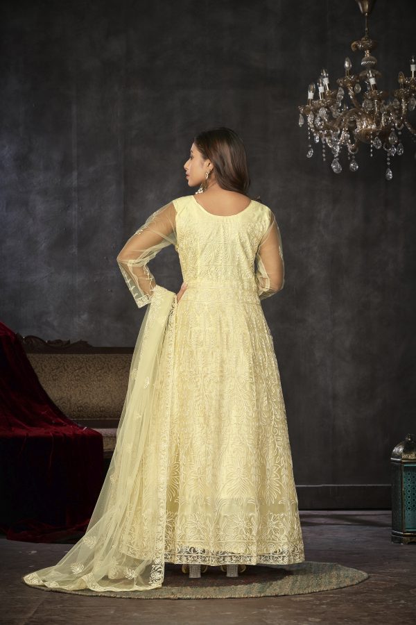 Yellow Net Embroidered Anarkali Suit