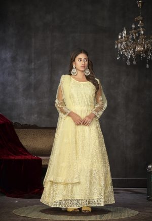 Yellow Net Embroidered Anarkali Suit
