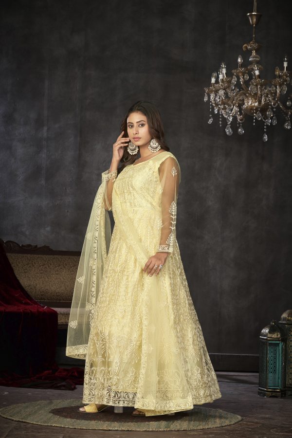 Yellow Net Embroidered Anarkali Suit