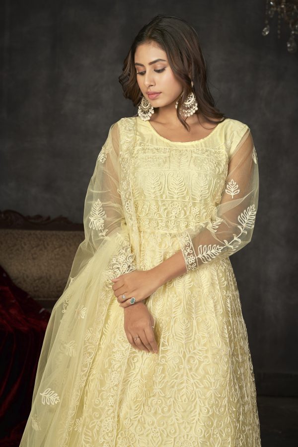 Yellow Net Embroidered Anarkali Suit