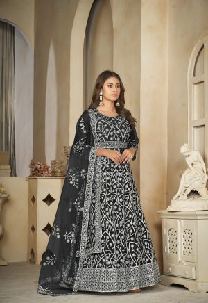 Embroidered Black Anarkali Suit