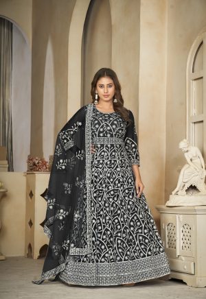 Embroidered Black Anarkali Suit