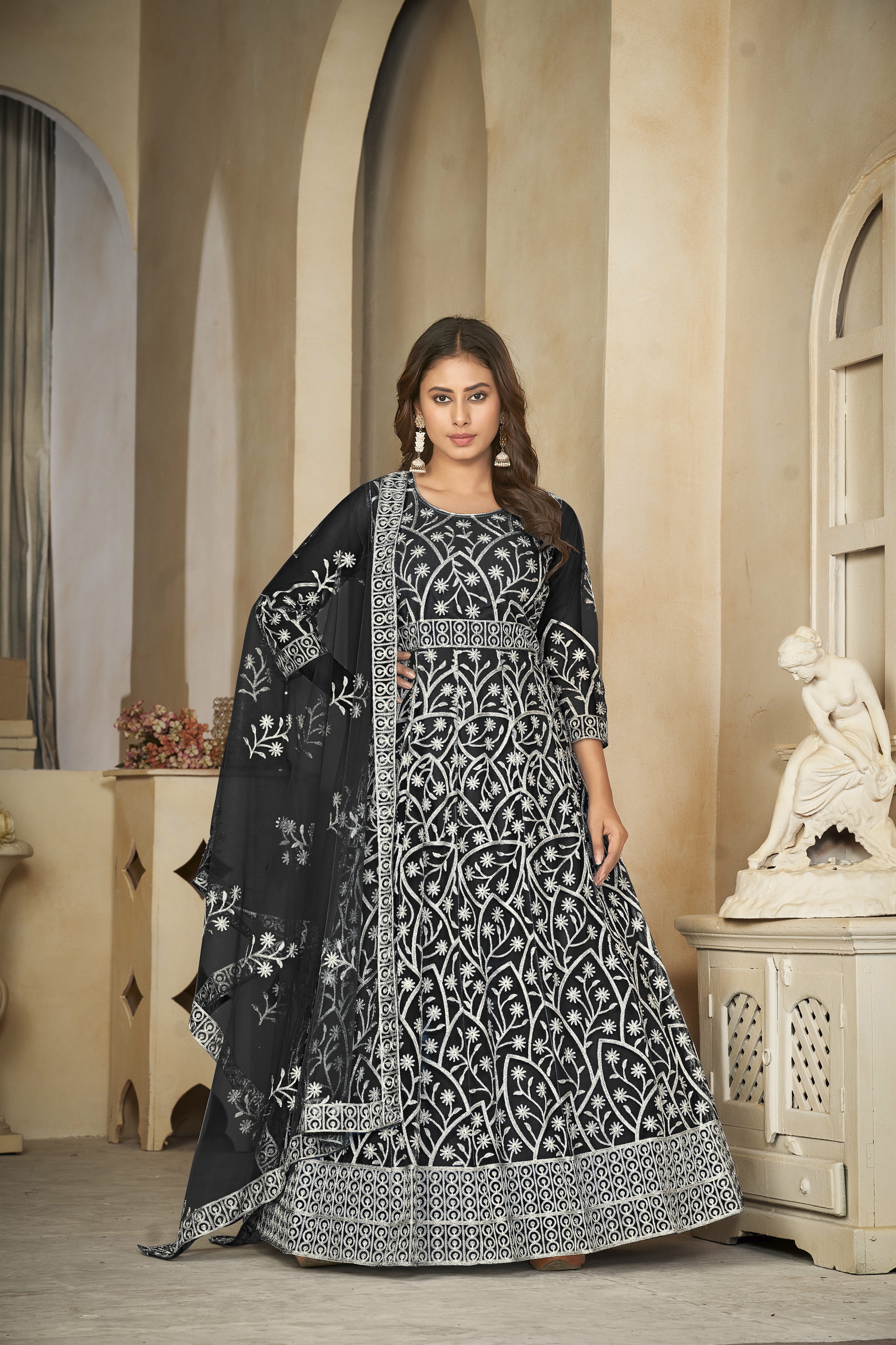 Embroidered Black Anarkali Suit