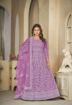 Embroidered Purple Anarkali Suit