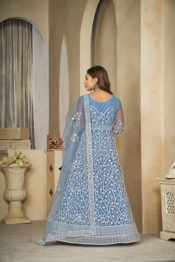 Embroidered Sky Anarkali Suit