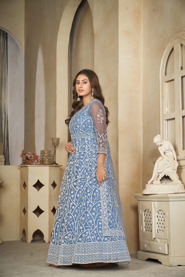 Embroidered Sky Anarkali Suit