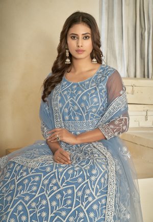 Embroidered Sky Anarkali Suit