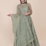 Net Embroidered Pista Anarkali Suit