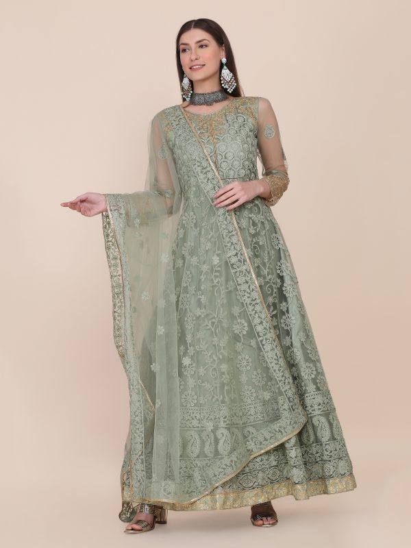 Net Embroidered Pista Anarkali Suit