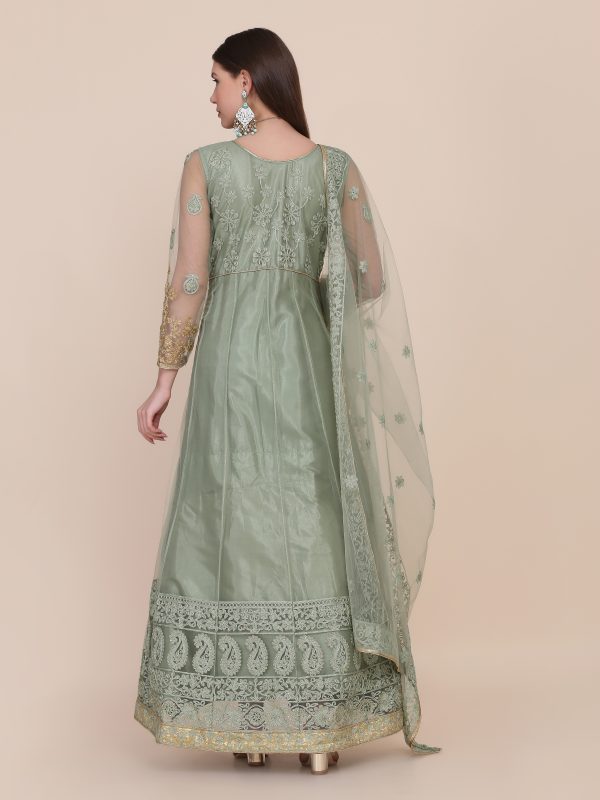 Net Embroidered Pista Anarkali Suit