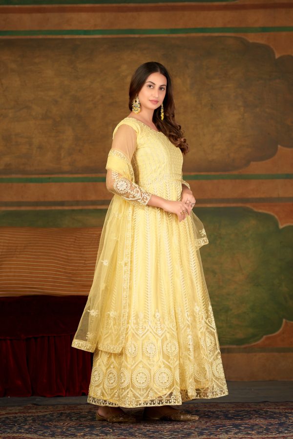 Yellow Net Anarkali Suit