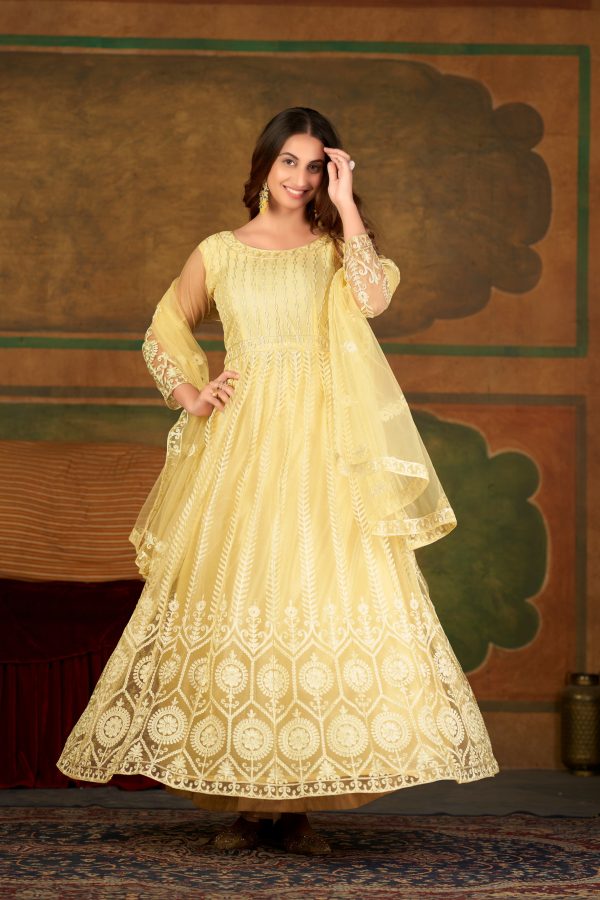 Yellow Net Anarkali Suit