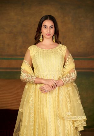 Yellow Net Anarkali Suit