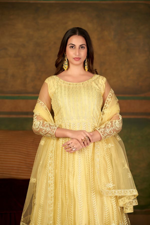 Yellow Net Anarkali Suit