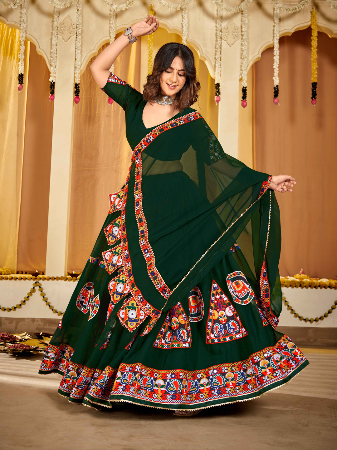 Green Navratri Special Lehenga Choli