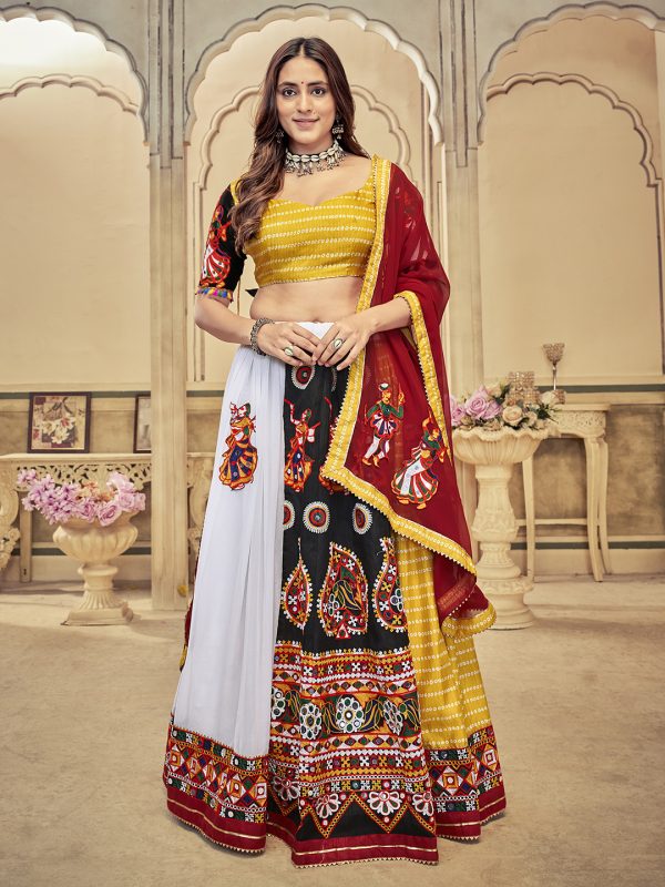 White and Yellow Navratri Special Lehenga Choli