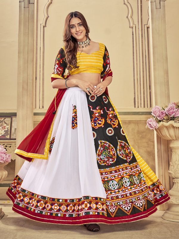 White and Yellow Navratri Special Lehenga Choli