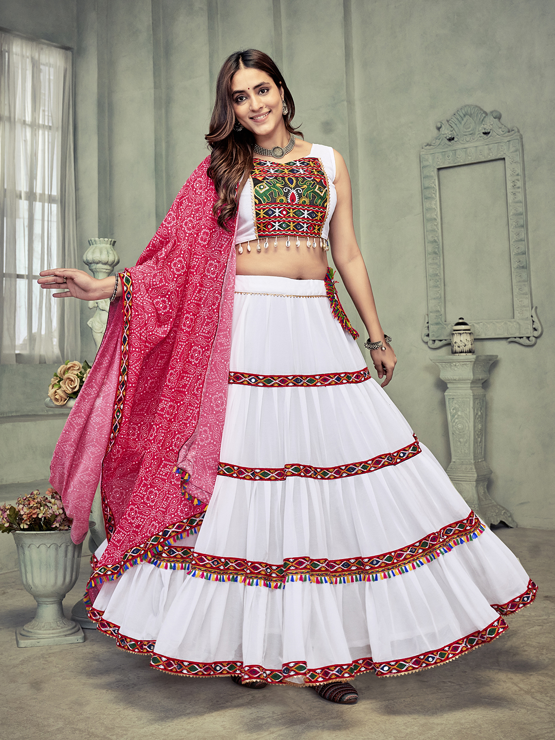 White Navratri Special Lehenga Choli