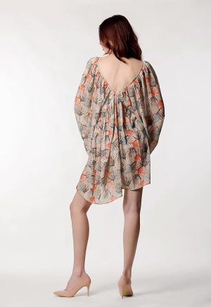 Leaf Printed Georgette Beige Charmming Dress - Image 5