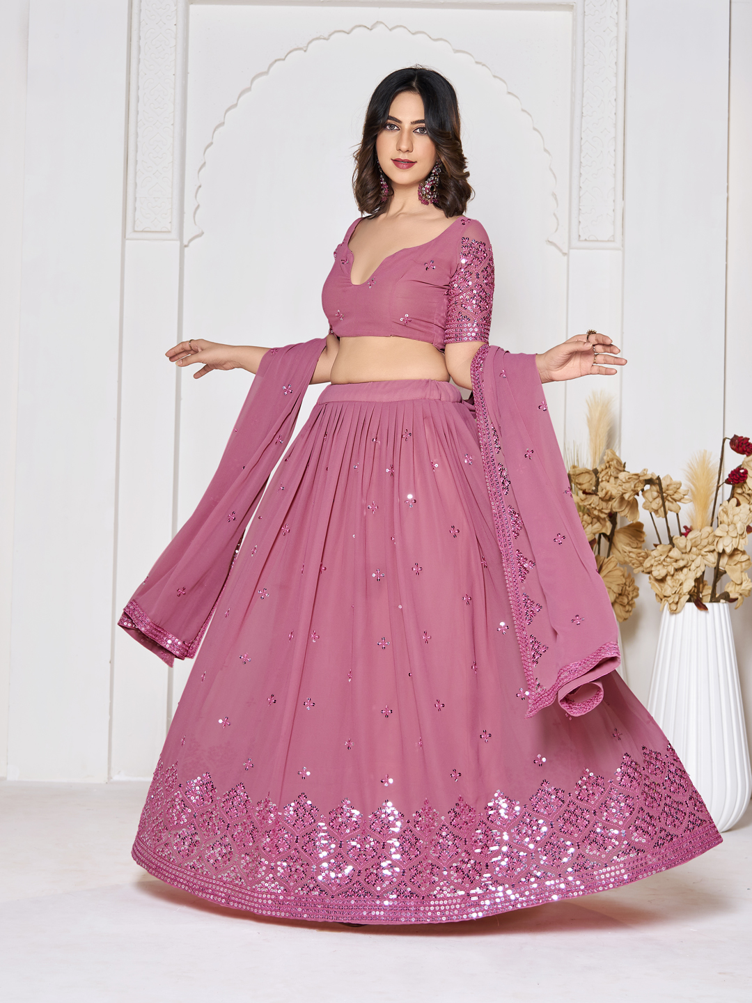 Pink Georgette Lehenga Choli