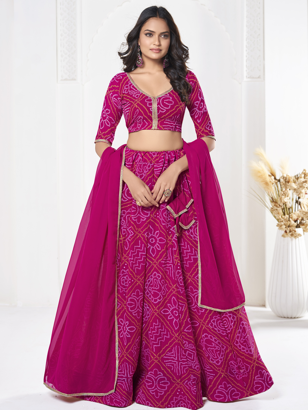 Printed Pink Lehenga Choli