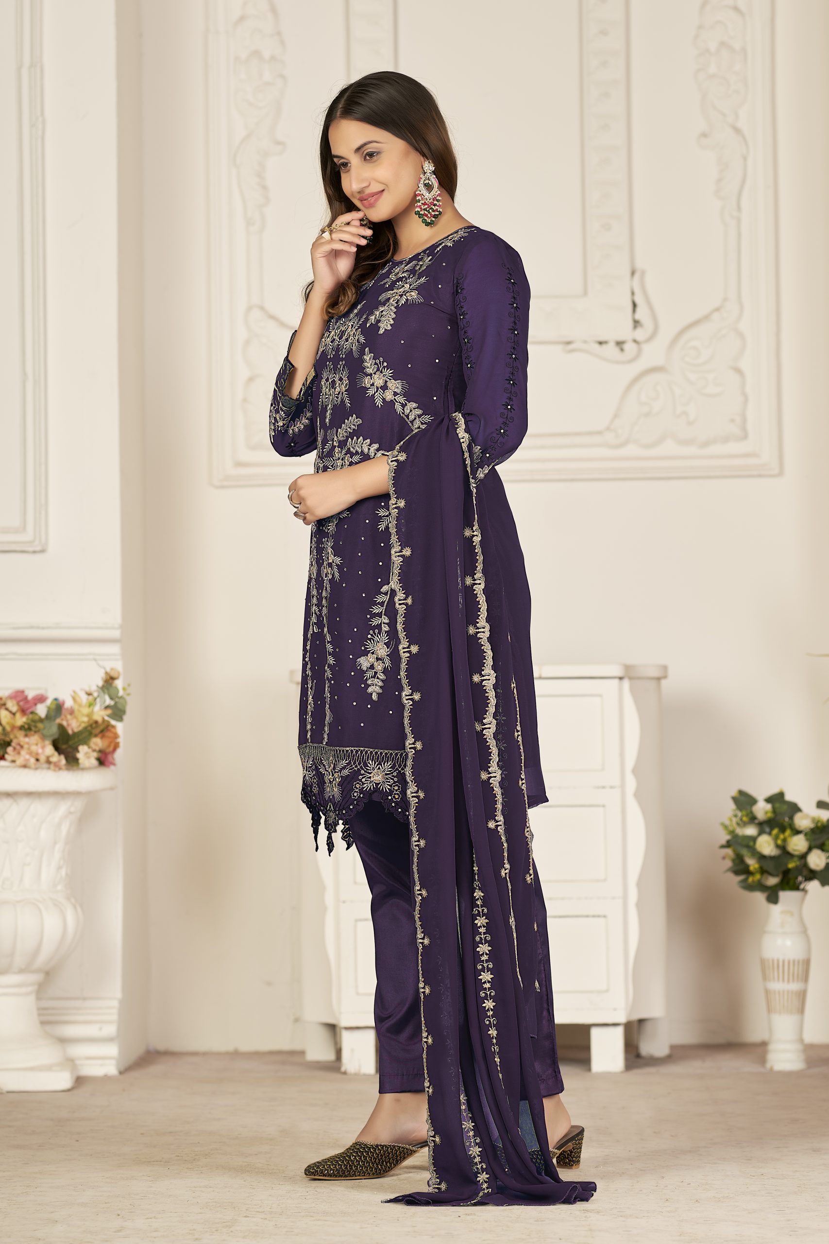 Luxury Wine Pakistani Suit