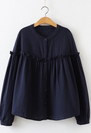 Cotton Ruffle Blue Shirt