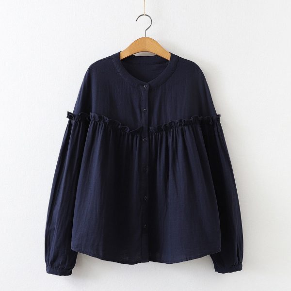 Cotton Ruffle Blue Shirt