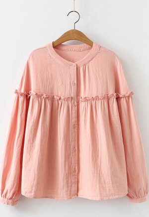 Cotton Ruffle Peach Shirt