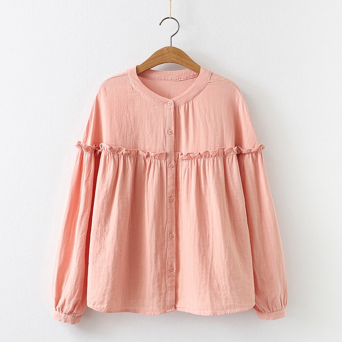 Cotton Ruffle Peach Shirt