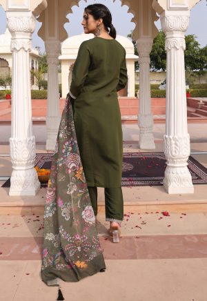 Attractive Mahendi Color Kurti with Hand Work & Floral Print - Image 6