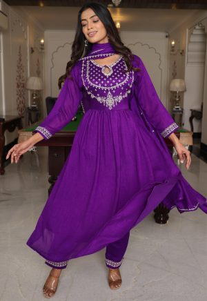 Gorgeous Purple Color Soft Silk Kurti with Embroidery Work - Image 3