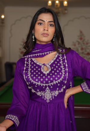 Gorgeous Purple Color Soft Silk Kurti with Embroidery Work - Image 4