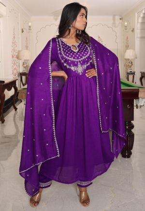 Gorgeous Purple Color Soft Silk Kurti with Embroidery Work - Image 6