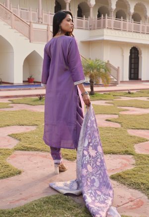 Lovely Dark Purple Simmer Silk Kurti with Embroidery Work - Image 6