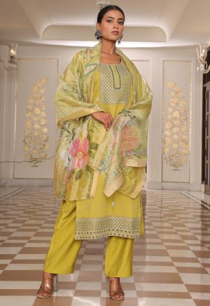 Stunning Light Yellow Cotton Silk Kurti with Embroidery Work - Image 3