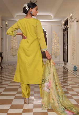 Stunning Light Yellow Cotton Silk Kurti with Embroidery Work - Image 6