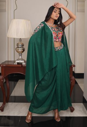 Lovely Rangoli Silk Indo-Western Ensemble with Exquisite Embroidery Detailing - Image 2