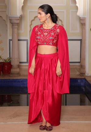 Luxurious Pink Satin Silk Indo-Western Outfit with Fine Handcrafted Accents - Image 1